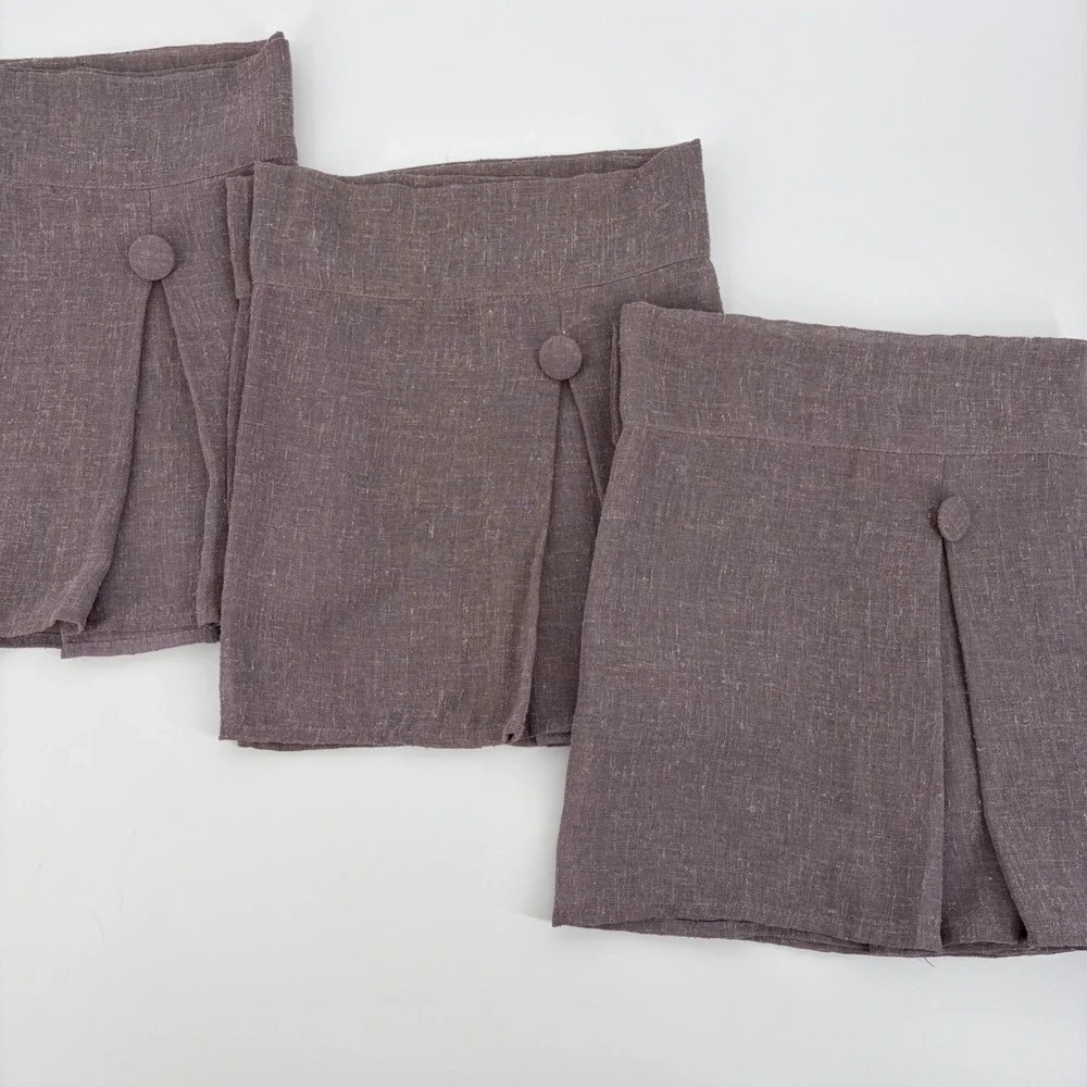 Window Valance 3 Panels Lavender 15x52 Each Pleated Button Linen Look Slub Gauze